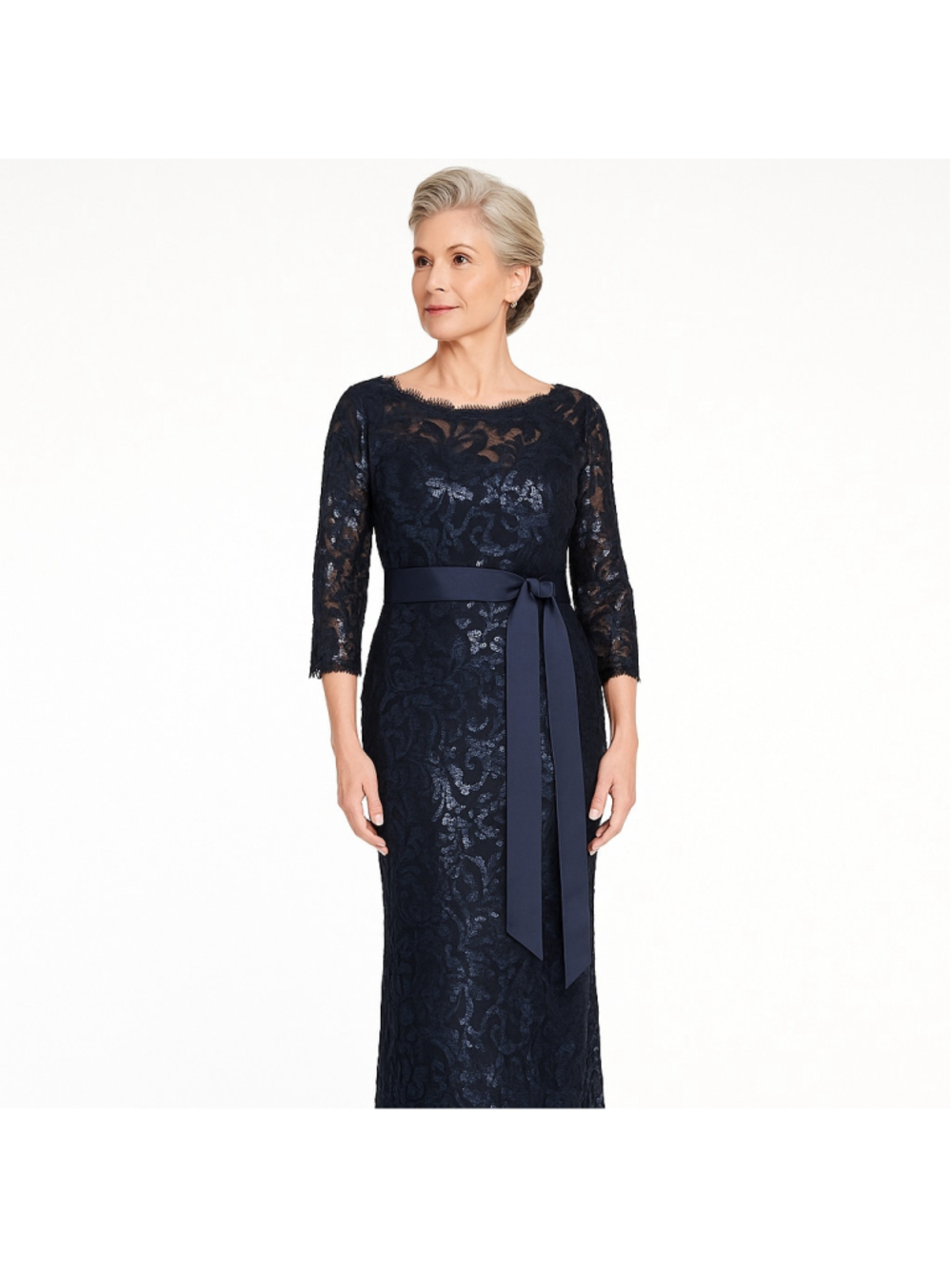 Tadashi Shoji Evening Gown Sequin Lace Mother of the Bride Navy Blue Size L / XL